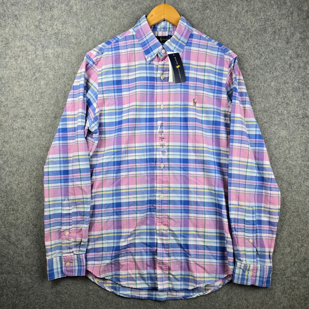 Ralph Lauren Shirt Mens M Pink Blue Plaid Pastel Button Down Classic Fit NWT